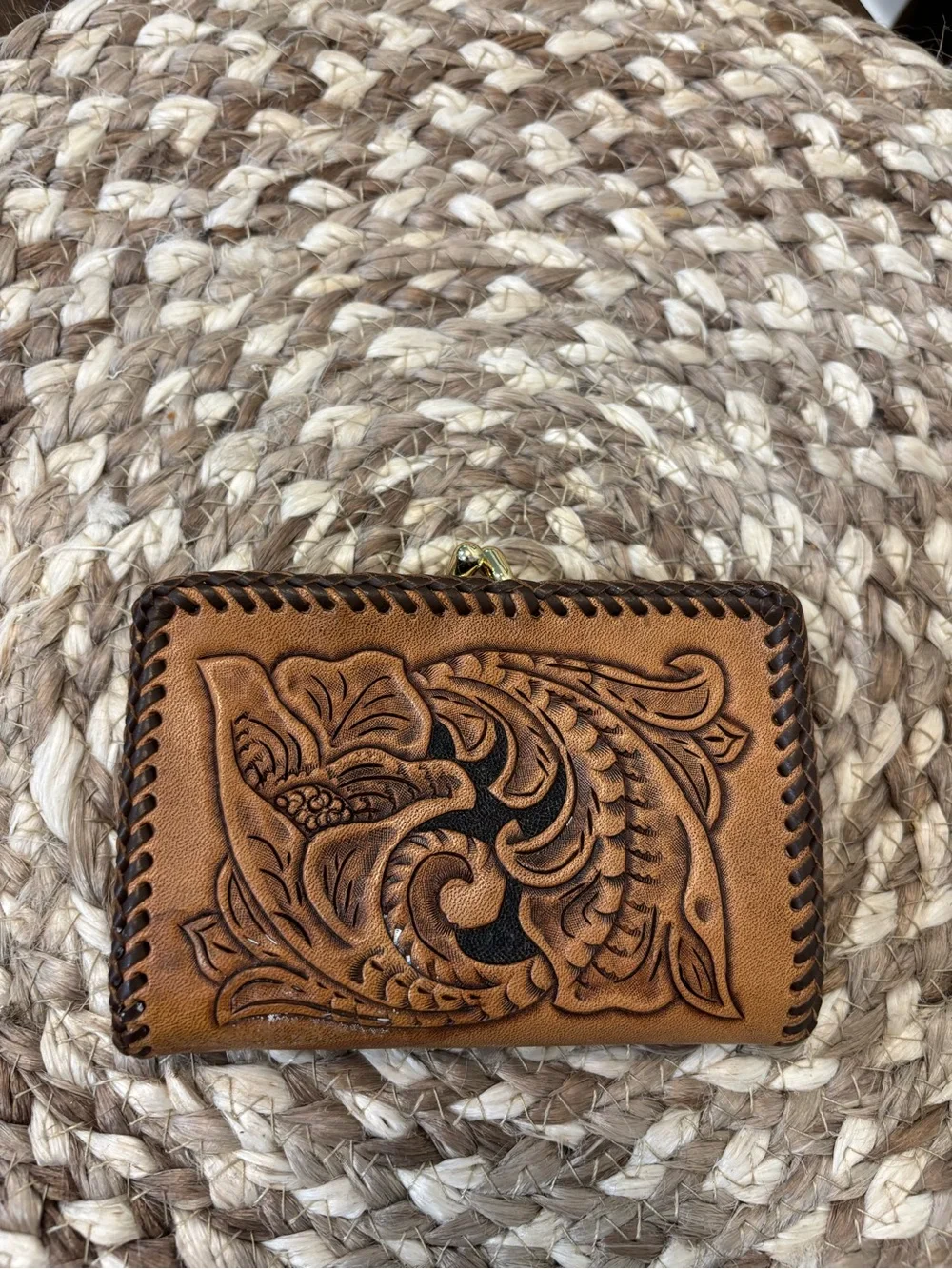 Hand-Tooled Leather Wallet - Tan